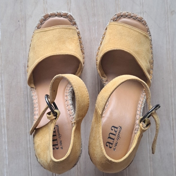 a.n.a Mustard Suede Wedge Sandals - Picture 2 of 9